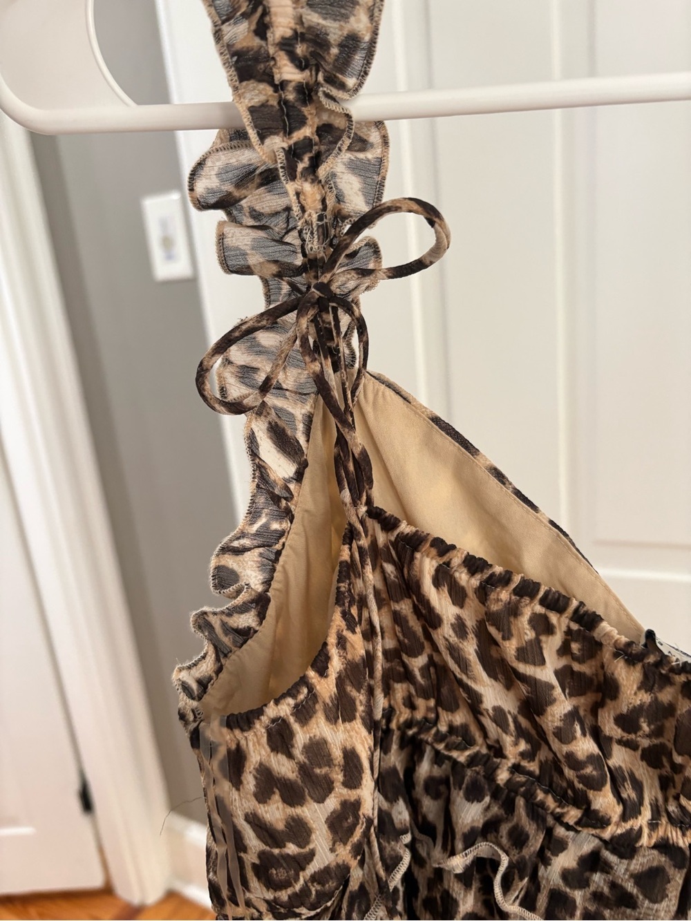 American Eagle Outfitters Leopard Print Ruffle Mini Dress - Brown/Tan - Picture 6 of 7